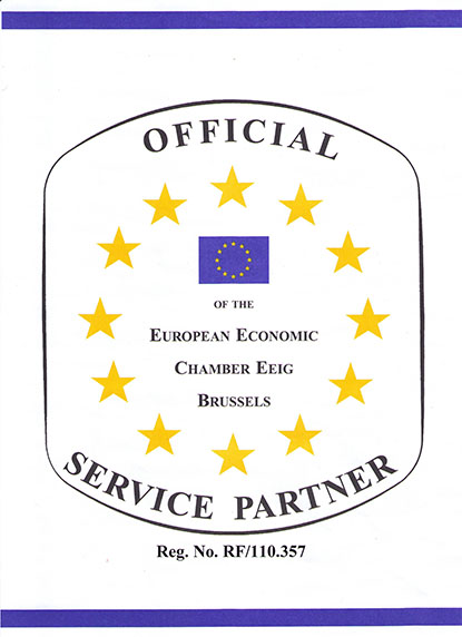 Сертификат официального сервисного партнера Европейской экономической палаты торговли, коммерции и промышленности